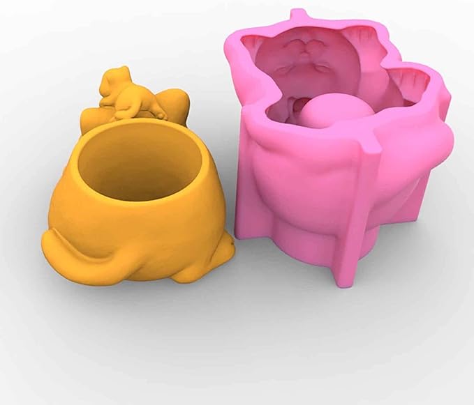 Grainrain Cat Concrete Plant Mold Planter Silicone Mould Cylinder Resin Mold for DIY Crafts Succulent Flower Pots Jewelry Trinkets Candle Holder Organizer (C174)