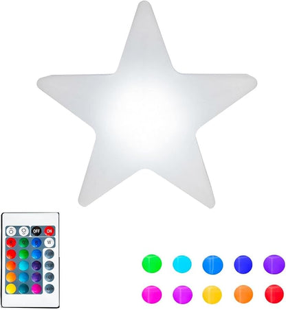 Novelty Lights 16 Inch RGB Star Rechargeable Night Light, Waterproof Mood Lighting with Remote Control, Color-Changing Glow Star for Indoor/Outdoor Use