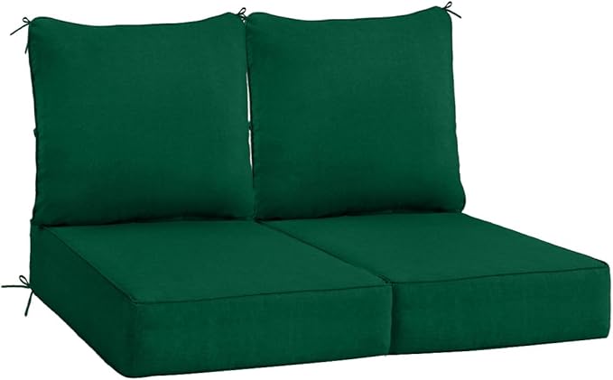Sundale Outdoor Olefin Deep Seat Cushion Set of 2, Patio Chair Cushion and Pillow, Water-Resistant Sectional Sofa Pad with Straps Dark Green, 24 x 24 x 6 Inches