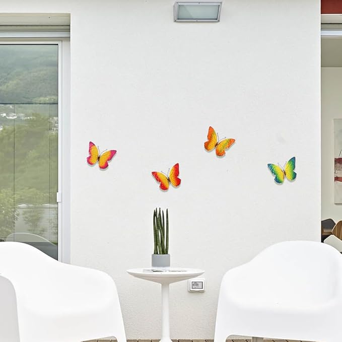 dreamskip Metal Butterfly Wall Decor Art, 4 Pack Colorful Metal Butterflies Outdoor Wall Art, Hand Painted Outdoor Wall Decor For Garden, Yard, Fence, Patio, Living Room, Bedroom Decoration