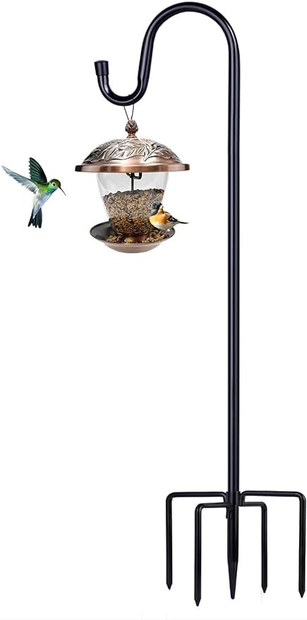 Shepherd Hooks for Outdoor, 1 Pack 62 Inch Bird Feeder Pole with 5 Prongs Base for Hanging Lantern, Hummingbird Feeder, Lightweight Plant, Shepherds Hook for Bird Feeders for Outside