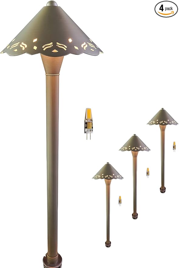 MALORY Low Voltage Pathway Lights 4-Pack with G4 Bulb,(23''H) Brass LED Landscape Path Light, 9-17V AC/DC Outdoor Driveway Lights with 2W 2700K Integrated LED Chips for Yard Lawn(P04)