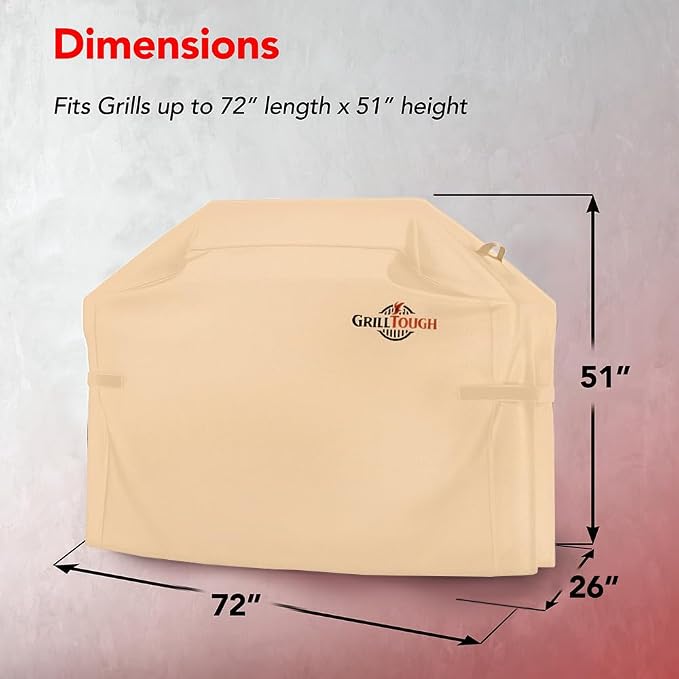 GrillTough Heavy Duty BBQ Grill Cover for Outdoor Grill, 72 Inch – Waterproof, Weather Resistant, UV & Fade Resistant with Adjustable Straps – Gas Grill Cover for Weber, Genesis, Charbroil, etc. Tan