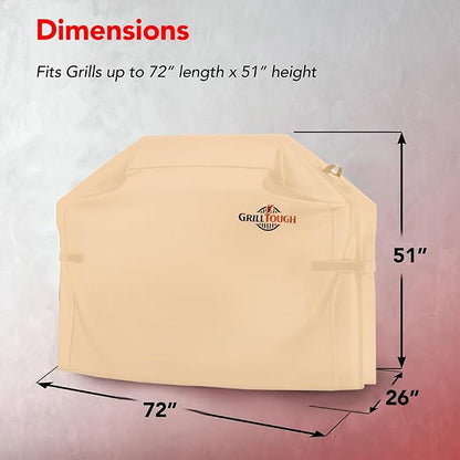 GrillTough Heavy Duty BBQ Grill Cover for Outdoor Grill, 72 Inch – Waterproof, Weather Resistant, UV & Fade Resistant with Adjustable Straps – Gas Grill Cover for Weber, Genesis, Charbroil, etc. Tan
