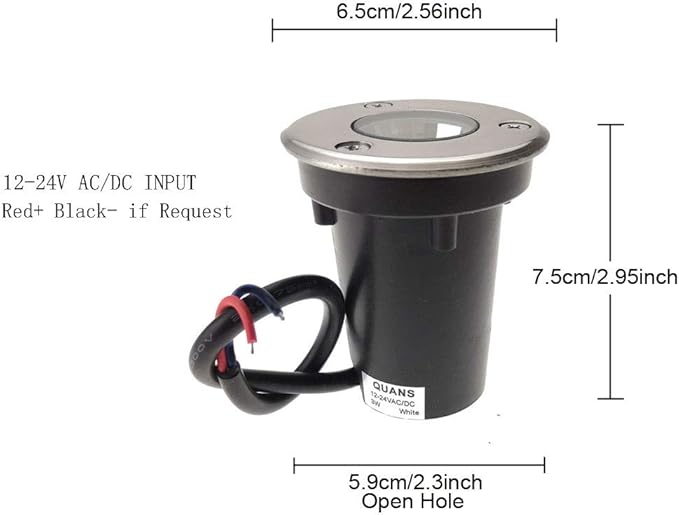 QUANS 3W Watt Warm White 12V 24V DC AC Low Voltage in Ground Well Outdoor LED Light, in-Ground Landscape Lighting Spotlight for Deck, Step, Pathway, Driveway, Garden, Yard, Patio,12 Pack