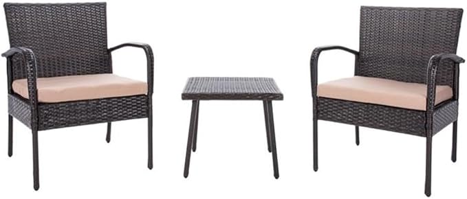 SAFAVIEH Outdoor Collection Moore Brown Rattan/Beige Cushion 3-Piece Patio Lounge Bistro Set with Table (PAT9009B)