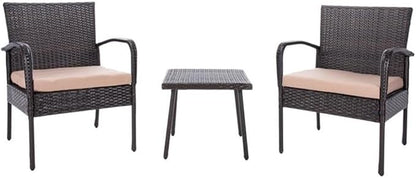 SAFAVIEH Outdoor Collection Moore Brown Rattan/Beige Cushion 3-Piece Patio Lounge Bistro Set with Table (PAT9009B)