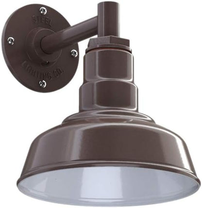Steel Lighting Co. | Dusk to Dawn | Hawthorne Barn Light | Outdoor Wall Mounted | 8 in Dome | 6 in Straight Arm| Small Farmhouse Light Made in America | Dark Bronze Exterior/White Interior