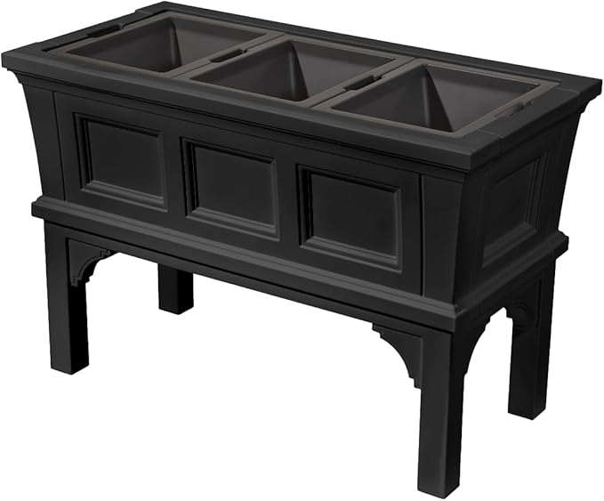 Step2 Atherton Raised Planter Box, Large Planters for Outdoor Plants, Gardening and Flower Pot for Patio or Porch, Easy Drainage, Durable Plastic, Onyx Black