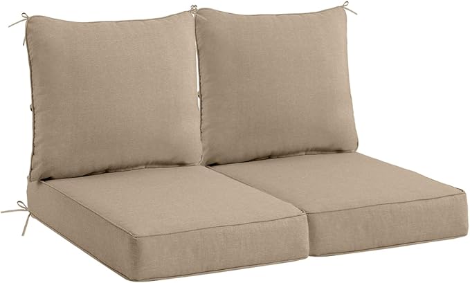 Sundale Outdoor Olefin Deep Seat Cushion Set of 2, Patio Chair Cushion and Pillow, Water-Resistant Sectional Sofa Pad with Straps Khaki, 24 x 24 x 4 Inches
