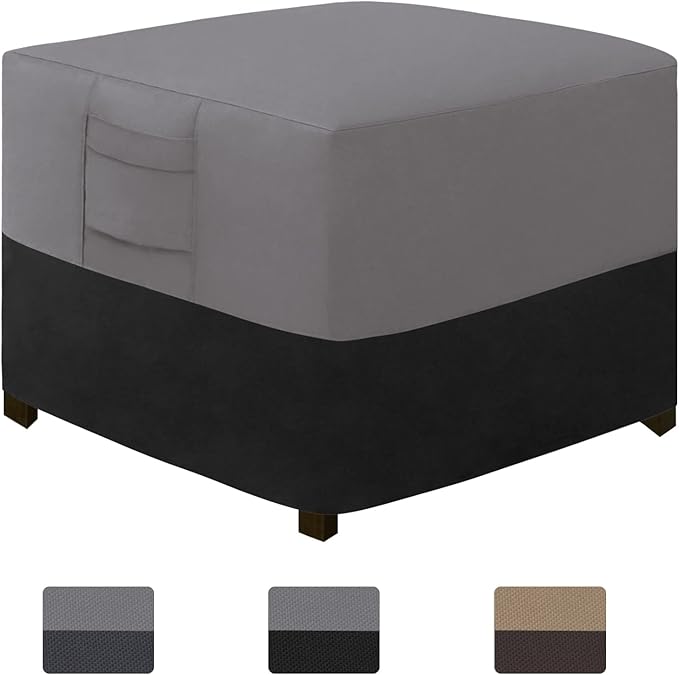 Easy-Going Outdoor Ottoman Cover, Waterproof Patio Ottoman Cover, Heavy Duty Outdoor Furniture Cover with Padded Handles (1 Pack-25"x25"x17", Gray/Black)
