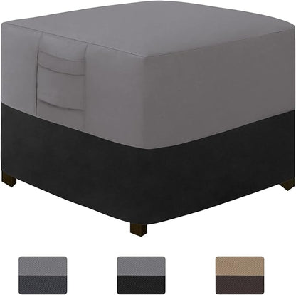 Easy-Going Outdoor Ottoman Cover, Waterproof Patio Ottoman Cover, Heavy Duty Outdoor Furniture Cover with Padded Handles (1 Pack-25"x25"x17", Gray/Black)