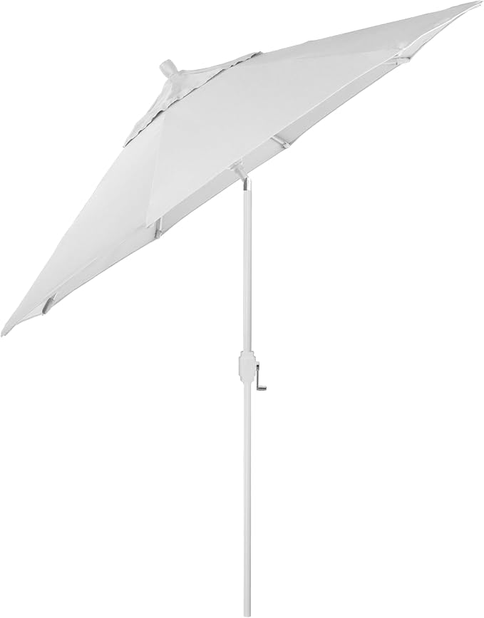 California Umbrella 5-Year-Non-Fading, 9Ft Premium Patio Umbrella, Hand-Crank, Button-Tilt, White Frame, Solution Dyed White Fabric