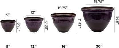 The HC Companies Pizzazz Decorative Round Flower Pots w/Ceramic Look - UV-Resistant Decorative Pot for Outdoor & Indoor Plant Pots - Modern Planter for Flower, Herbs (20” Purple Violet, Pack of 1)