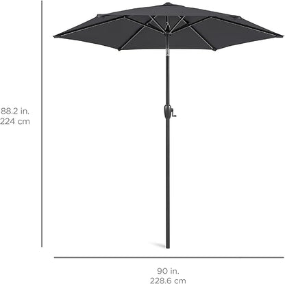 Best Choice Products 7.5ft Heavy-Duty Round Outdoor Market Table Patio Umbrella w/Steel Pole, Push Button Tilt, Easy Crank Lift - Gray