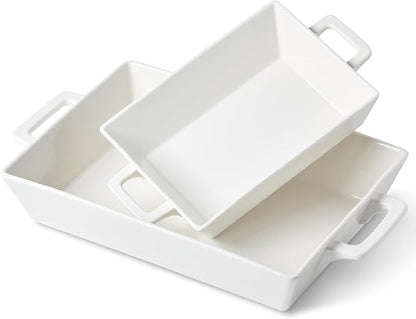 4.6&1.8 Qt Rectangular Ceramic Baking Dishes, 14&9.9 Inch Deep Casserole Lasagna Pans with Handles for Cooking, Roasting, Serving, and Daily Use, Safe for Oven Microwave Dishwasher Freezer