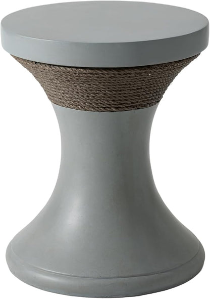 SUNBURY Concrete Side Table, 18" W Outdoor Side Table for Patio, Outdoor Accent Table w Faux Hemp Rope Design, Patio Side Table End Table in Dark Gray, Garden Stool for Pool, Deck, Yard