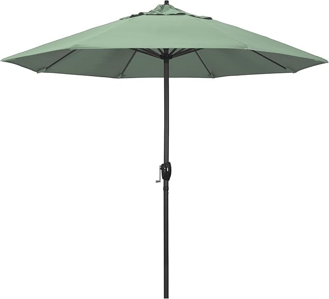 California Umbrella 9' Rd Aluminum Patio Umbrella, Crank Lift, Auto Tilt, Black Finish, 4yr Fade Warranty, Spa