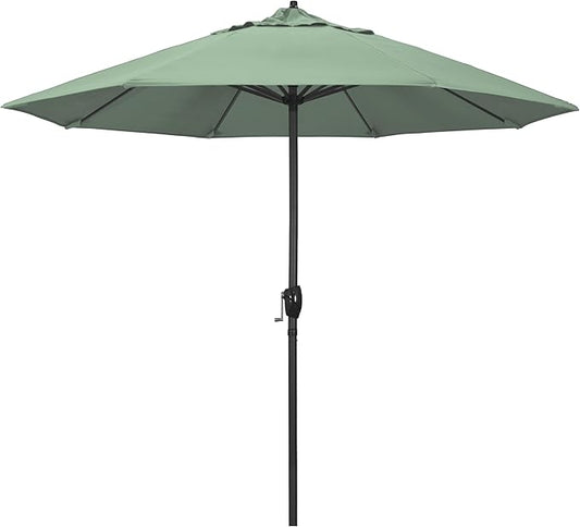 California Umbrella 9' Rd Aluminum Patio Umbrella, Crank Lift, Auto Tilt, Black Finish, 4yr Fade Warranty, Spa