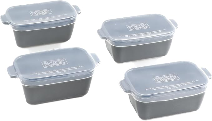 Souper Cubes Ceramic Baking Dishes 2.0-5" x 3" Small Casserole Dishes for Oven with Silicone Lids, Oven, Microwave and Air Fryer Safe,USA Made, Set of 4 - Charcoal