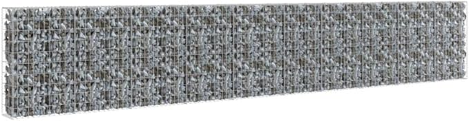 Galvanized Steel Gabion Wall with Covers, Gabion Mesh Wire Wall Panel Galvanized Steel Garden Stone Wire Basket Fencing Patio Decorative Fence, 236"x11.8"x39.4",-184