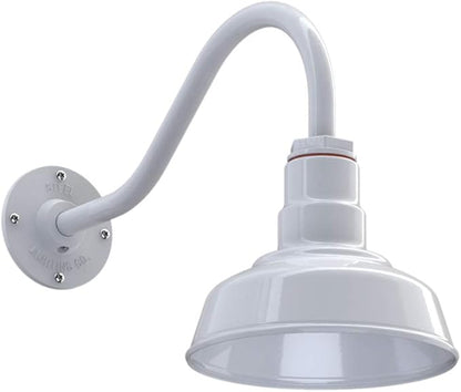 Steel Lighting Co. | Dusk to Dawn | Hawthorne Barn Light | Outdoor Wall Mounted | 8 in Dome | 16 inch Gooseneck| Small Farmhouse Light Made in America | White Exterior/White Interior