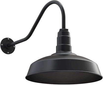 Steel Lighting Co. Gardena Barn Light | Outdoor Wall Mounted | 16" Dome | 23" Gooseneck | Farmhouse Light Made in America | Matte Black Exterior/Matte Black Interior
