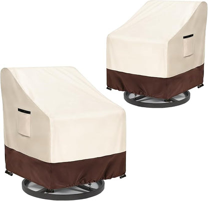 Patio Chair Covers 2 Pack, 28W x 33D x 38.5H inches, 600D Heavy Duty Waterproof Outdoor Furniture Cover, Patio Furniture Covers for Lawn/Garden Chiars, Beige & Brown