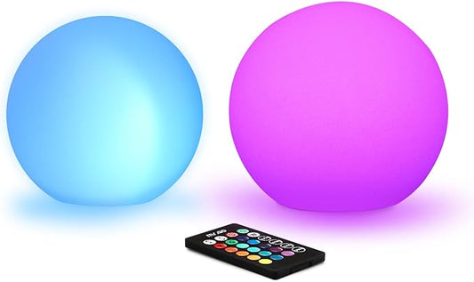 Mr.Go 8-inch LED Ball Light and 10-inch LED Ball Light Bundle, Remote Control, 16 RGB Colors 4 Modes, Dimmable, Rechargeable, Waterproof, Great as Night Light Mood Lamp Ambient Lighting Decorations