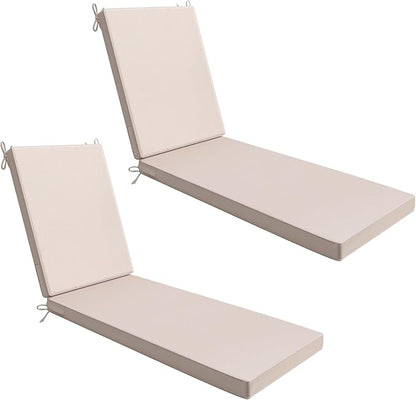 AAAAAcessories Outdoor Chaise Lounge Cushions, Waterproof, Fade-Resistant Patio Furniture Replacement Cushions, 74" x 23" x 3", Set of 2, Khaki Beige