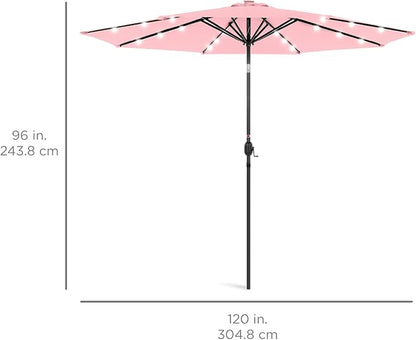 Best Choice Products 10ft Solar Polyester LED Lighted Patio Umbrella w/Tilt Adjustment and UV-Resistant Fabric - Carnation