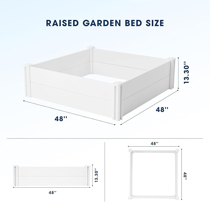 PASAMIC 4x4x1ft Vinyl Raised Garden Bed, Rust-Proof Raised Plant Box for Gardening, Durable Outdoor Planter Box with Open Bottom, DIY Above Ground Vinyl Garden Beds for Fruit, Vegetables, Herbs