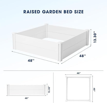 PASAMIC 4x4x1ft Vinyl Raised Garden Bed, Rust-Proof Raised Plant Box for Gardening, Durable Outdoor Planter Box with Open Bottom, DIY Above Ground Vinyl Garden Beds for Fruit, Vegetables, Herbs