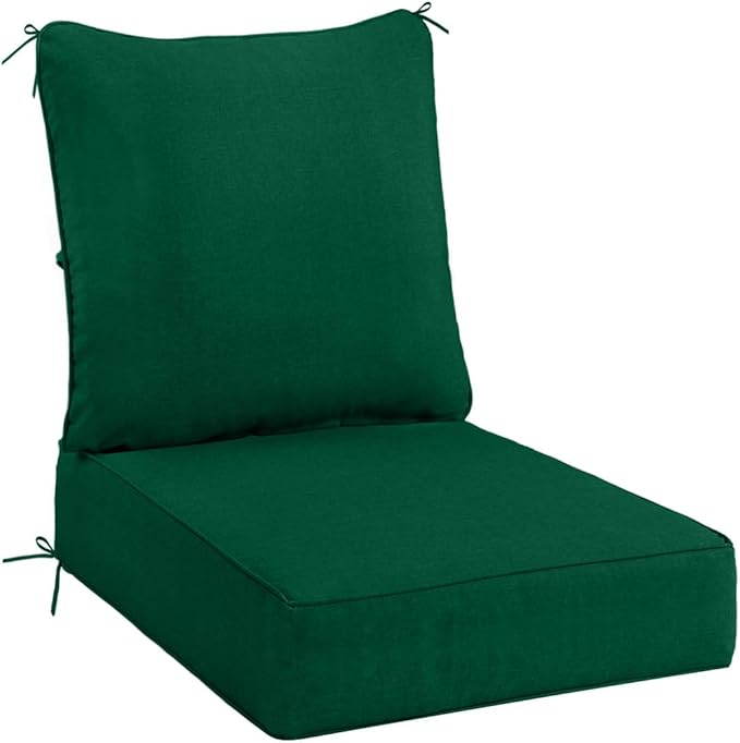 Sundale Outdoor Olefin Deep Seat Cushion, Patio Chair Cushion and Pillow, Water-Resistant Sectional Sofa Pad with Straps Dark Green, 23 x 26 x 6 Inches