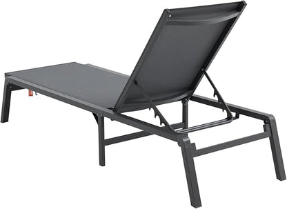 VEVOR 2 Pcs Chaise Lounge Chairs Outdoor, Aluminum Patio Lounge Chair with Adjustable 5-Position, Folding Pool Chairs Recliner and Full Flat Tanning Chair for Patio, Beach, Pool, Grey, 2 pcs