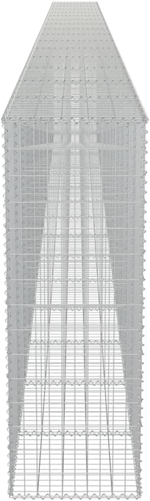Galvanized Steel Gabion Wall with Covers, Gabion Mesh Wire Wall Panel Galvanized Steel Garden Stone Wire Basket Fencing Patio Decorative Fence, 354"x19.7"x59",-188