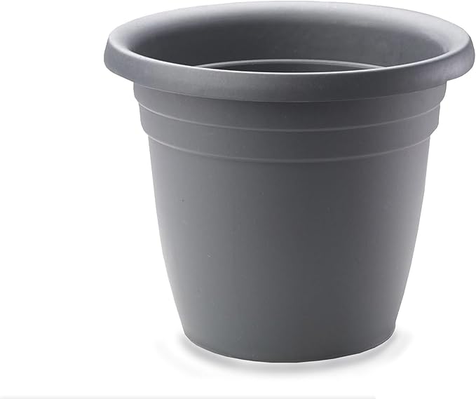Crescent Too Indoor-Outdoor Emma Round Plastic Flowerpot 16 Inches Colored Planter (Charcoal)