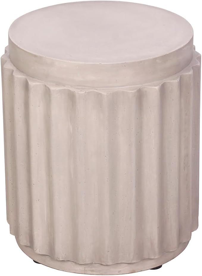 Afterglow Terrafab Material Outdoor Round Side Table, Natural Decorative Garden Stools, Unique End Table for Living Room Bedroom Patio Home Decor,Off-White
