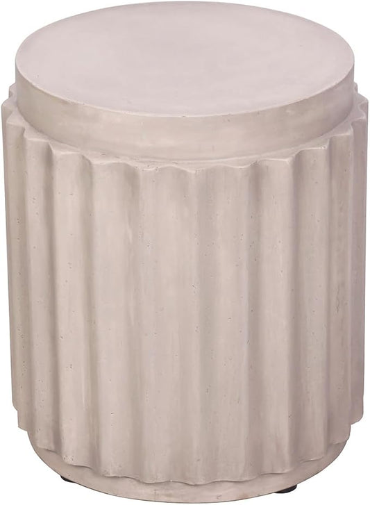 Afterglow Terrafab Material Outdoor Round Side Table, Natural Decorative Garden Stools, Unique End Table for Living Room Bedroom Patio Home Decor,Off-White