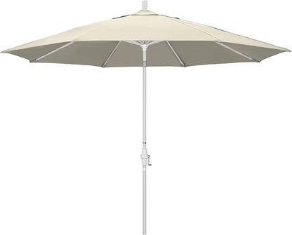 California Umbrella 11Ft Premium Patio Umbrella, Hand-Crank, Tilt-Collar, White Frame, Solution Dyed Beige Fabric