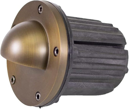12V Brass In-Ground Well Light (Beacon Top) with 5W 2700K Warm White MR16 LED Bulb & PVC Sleeve for Low Voltage Landscape Lighting of Outdoor Pathway, Garden, Shrubs, Columns or Trees