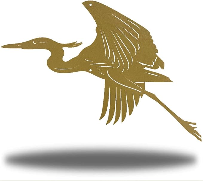 Riverside Designs Heron Coastal Beach Outdoor Metal Wall Art | Made in USA | Multiple Colors and Sizes (36", Gold)