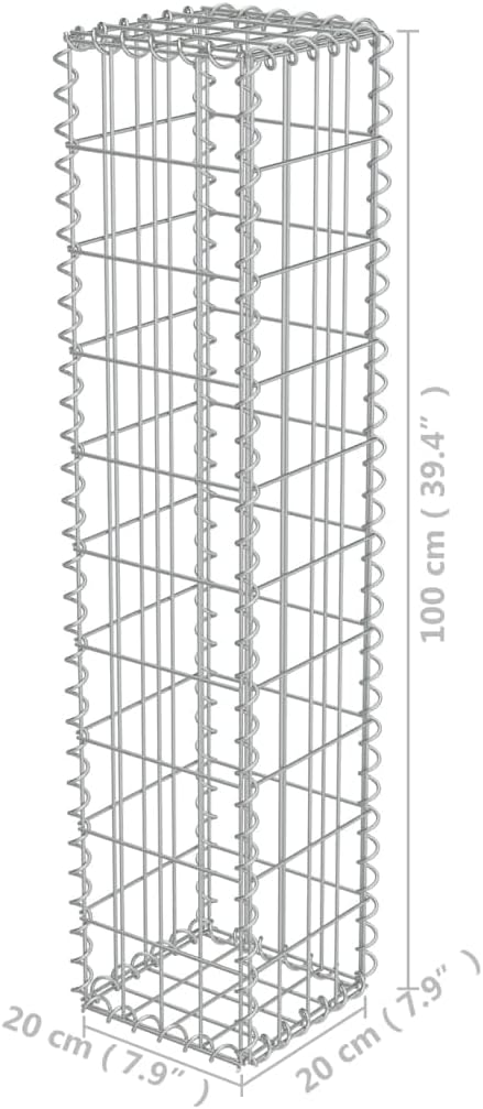 Galvanized Steel Gabion Wall with Covers, Gabion Mesh Wire Wall Panel Galvanized Steel Garden Stone Wire Basket Fencing Patio Decorative Fence, 7.87"x7.87"x39.4",-175