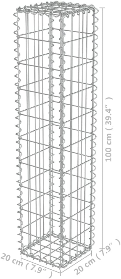 Galvanized Steel Gabion Wall with Covers, Gabion Mesh Wire Wall Panel Galvanized Steel Garden Stone Wire Basket Fencing Patio Decorative Fence, 7.87"x7.87"x39.4",-175