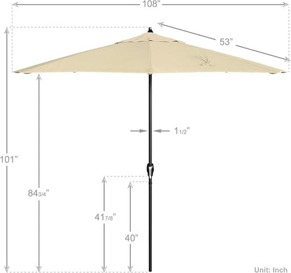 California Umbrella 9' Rd Aluminum Patio Umbrella, Crank Lift, Auto Tilt, Black Finish, Sunbrella Canvas