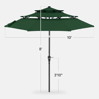Best Choice Products 10ft 3-Tier Market Patio Umbrella, Outdoor Sun Shade with Tilt, Crank Lift, 8 Ribs for Backyard, Deck, Poolside – Green