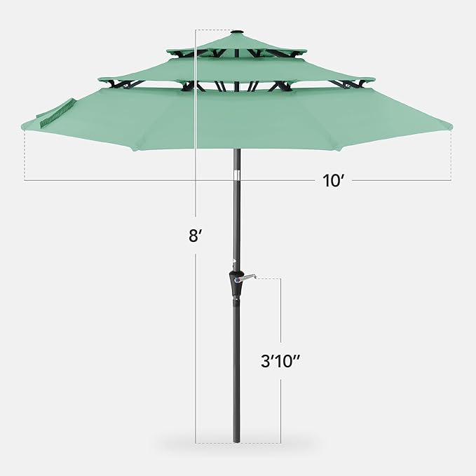 Best Choice Products 10ft 3-Tier Market Patio Umbrella, Outdoor Sun Shade with Tilt, Crank Lift, 8 Ribs for Backyard, Deck, Poolside – Seaglass