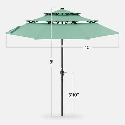 Best Choice Products 10ft 3-Tier Market Patio Umbrella, Outdoor Sun Shade with Tilt, Crank Lift, 8 Ribs for Backyard, Deck, Poolside – Seaglass