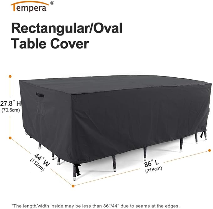 Tempera Outdoor Dining Set Cover for Outside Table and Chairs, Rectangle Patio Table Covers for Outdoor Furniture, Anti-Fading, Waterproof, 86'' x 44'' x 27.8'', Space Grey