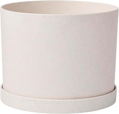 Bloem Mathers 6" Vanilla Bean Round Modern Resin Garden Planter Pot with Drainage Holes and Removable Saucer Tray Included